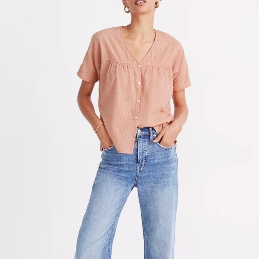 Madewell Antique Coral Pink Clipdot Rhyme Button-Front Top Large NWT